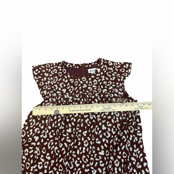 &merci Brown & White Leopard Ruffle Short Sleeve Swing Dress Women’s Sz Small - Picture 10 of 13